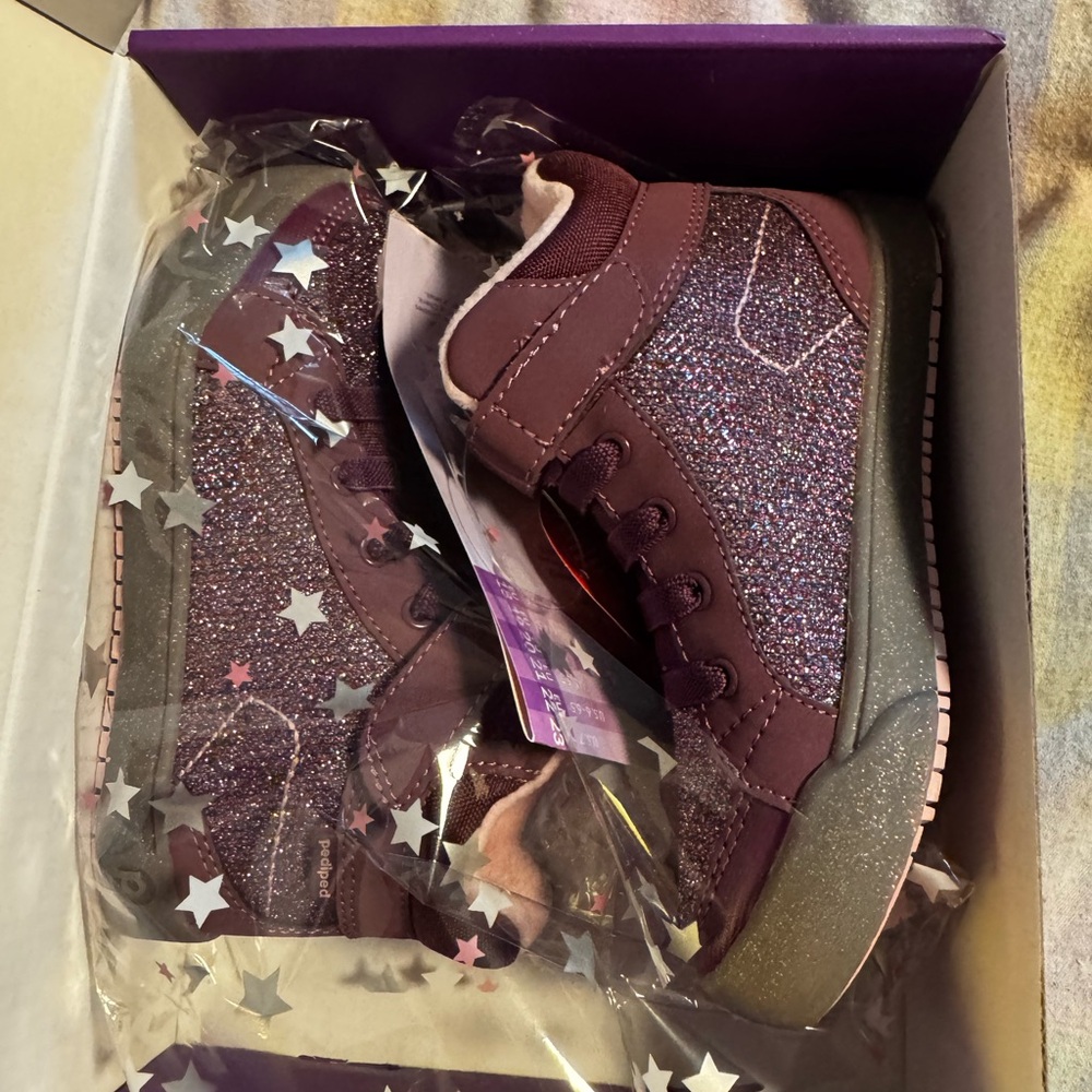 Pediped Glittery Purple Kids Hi-top Sneakers size 10-10,5